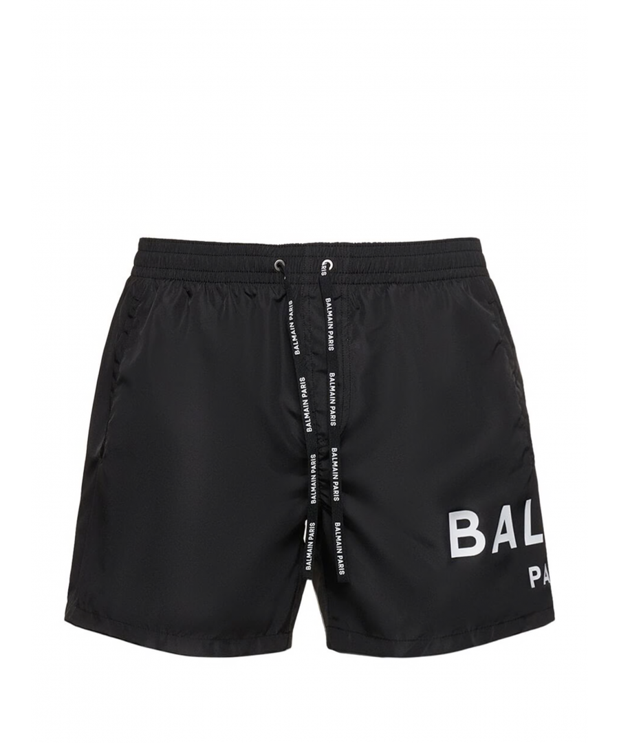 Balmain Mens Logo Tech Swim Shorts in Black - Size Medium