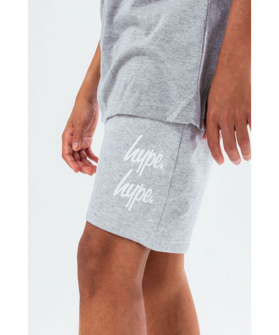 Perfect to add to your everyday shorts rotation. The HYPE. grey double logo script kids shorts designed in a soft-touch fabric for the ultimate comfort in our standard unisex kids shorts shape. Finished with an elasticated waistband and the iconic HYPE. script logo printed twice in a contrasting white. Wear with any coloured hype t-shirt to complete the look. Machine wash at 30 degrees.