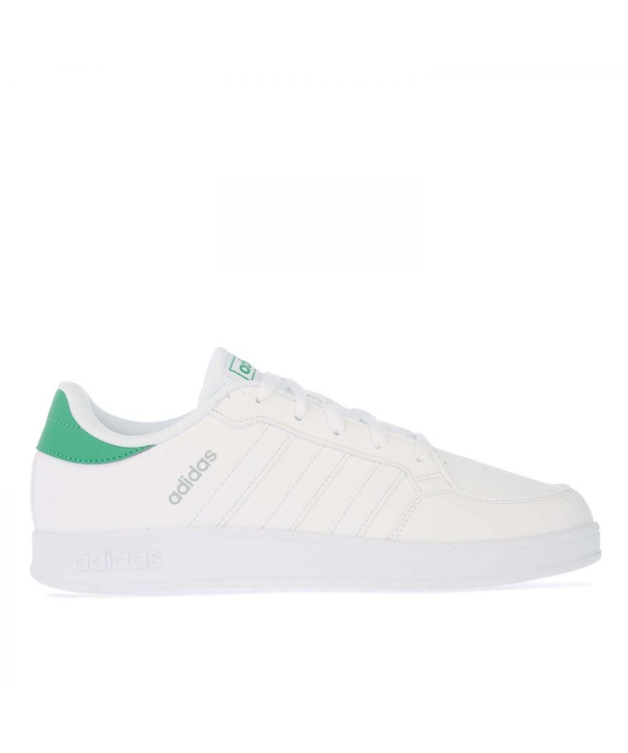 Junior adidas Breaknet Trainers in white green.- Synthetic upper.- Lace fastening.- EVA sockliner.  - Rubber sole for flexibility and good grip. - Vulcanized rubber sole emphasizing the classic silhouette of the shoe. - Synthetic upper  Textile lining  Synthetic sole. - Ref.: FY9503J