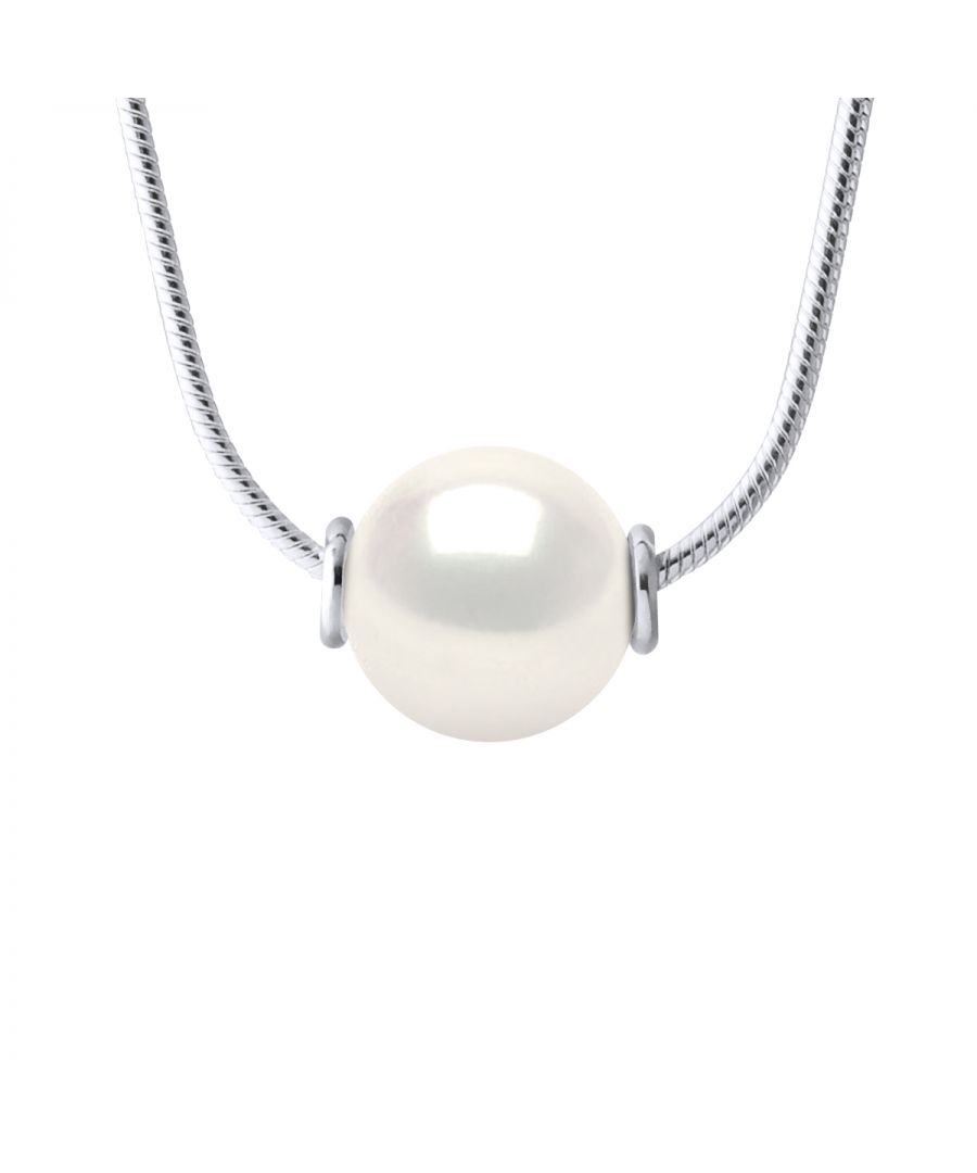 Necklace - with through-round freshwater cultured pearl 10-11 mm - Mesh + serpentine Sleeves 925 Thousandth rhodium - Length: 42 cm - Delivered in a case with a certificate of authenticity and an international guarantee - All our jewelery is made in France.