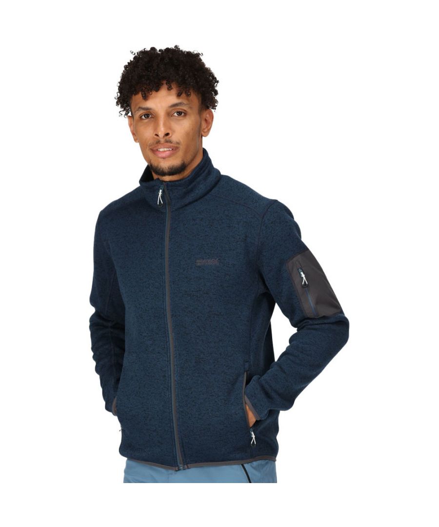 The Newhill men's zip-up jumper from Regatta will keep you cosy on the go. The men's fleece is made with a poly marl knit, perfect for comfort and durability. The fabric's crafted from recycled plastic bottles.
