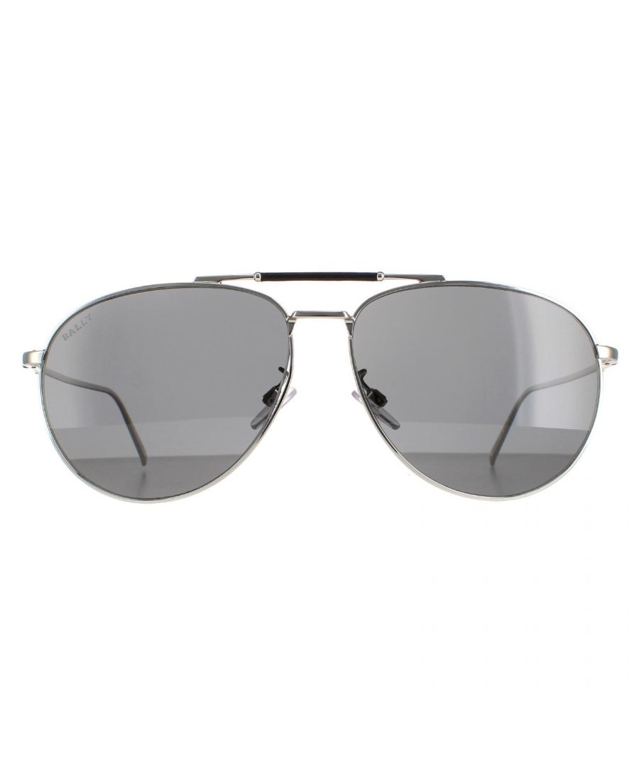 Bally Aviator Mens Silver  Grey Mirrored BY0038-D  BY0038-D are a modern aviator style crafted from lightweight metal.. The double bridge design and silicone nose pads ensure all day comfort. Bally's logo features on the slender temples for brand authenticity.