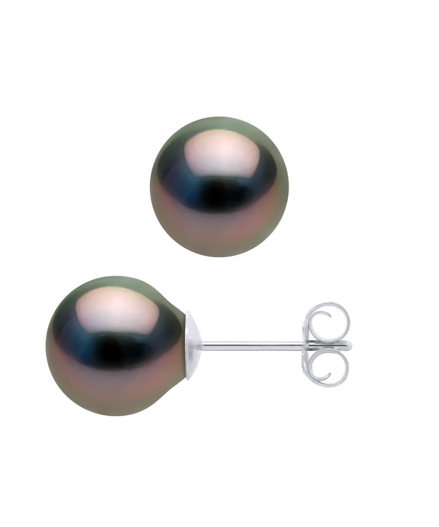 Earrings of 925 Sterling Silver and true Cultured Oval shape Tahitian Pearl 8-9 mm , 0,31 in - Push system - Our jewellery is made in France and will be delivered in a gift box accompanied by a Certificate of Authenticity and International Warranty