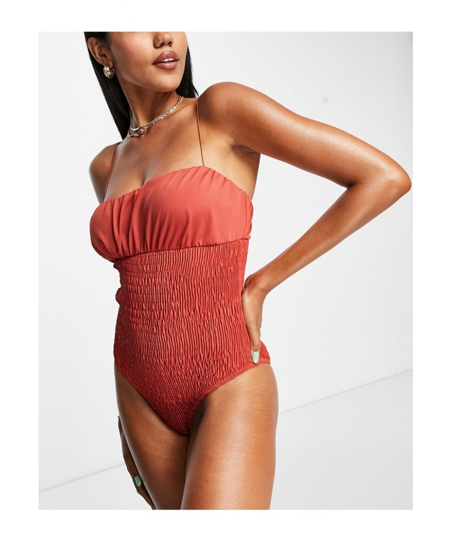 ASOS DESIGN Womens shirred body swimsuit in rust-Brown - Orange - Size 8 UK