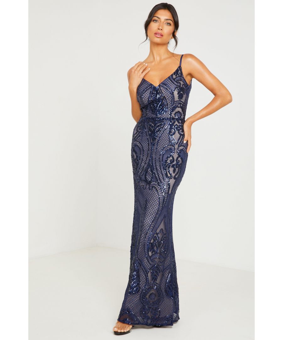 Image for Navy Sequin Scoop Back Maxi Dress