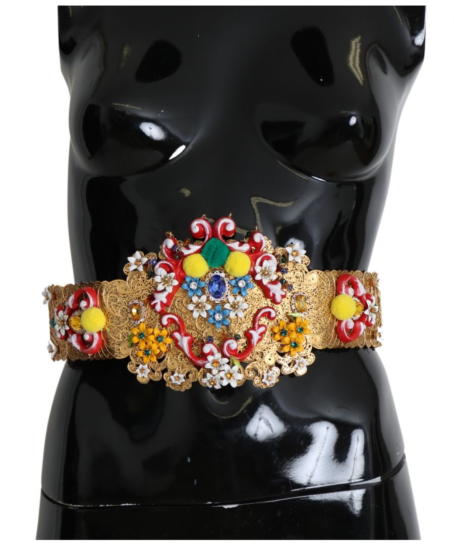 Image for Dolce and Gabbana multicolor Embellished Floral Crystal Wide Waist Belt