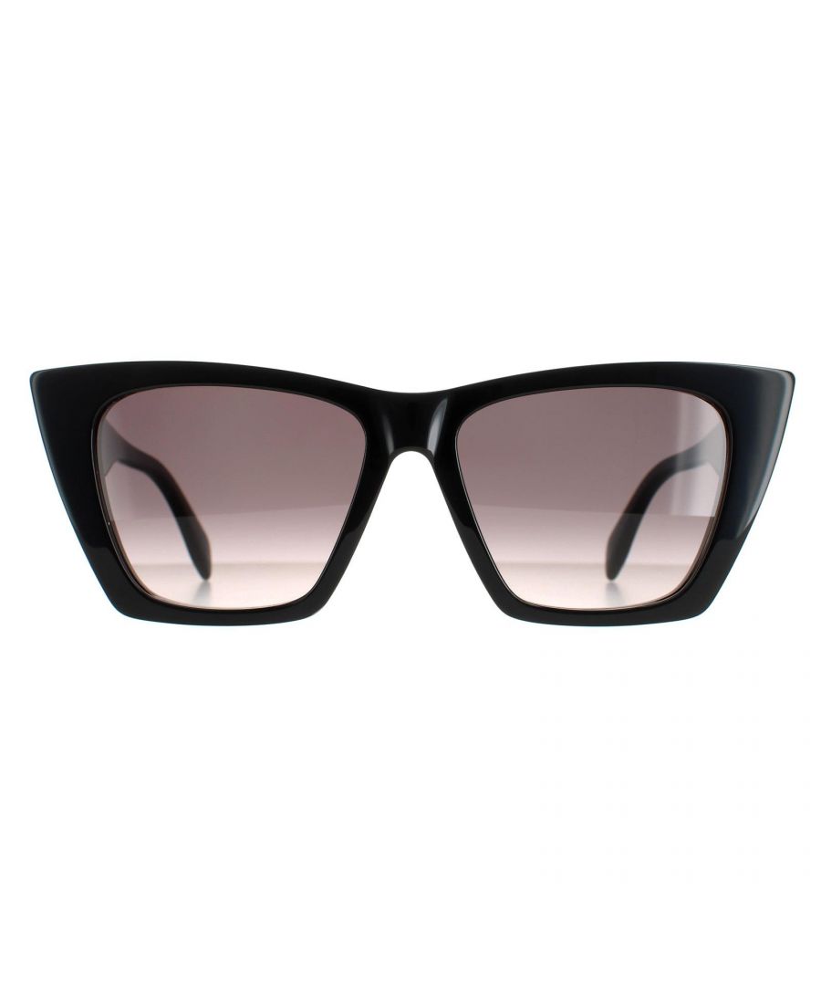 Alexander McQueen Cat Eye Womens Black Grey AM0299S  Sunglasses are a elegant cat eye style crafted from lightweight acetate. The Alexander McQueen logo features on the temples for brand authenticity.