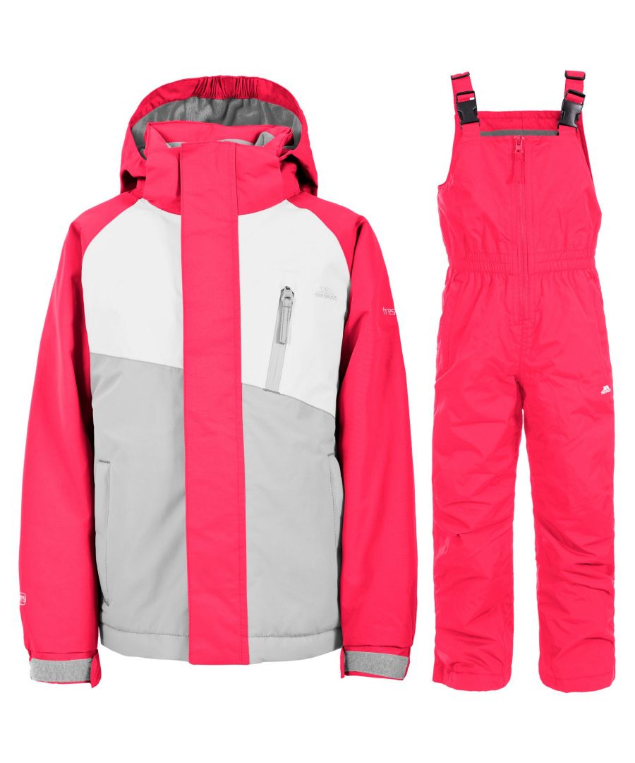 Dungarees and jacket. Padded. Adjustable stud off hood. 3 zip pockets on jacket. Drawcord at hem. Elasticated cuff with adjuster. 2 zipped pockets on dungarees. Ankle gaiters. Elasticated waist. Articulated knees. Inner ankle double layer. Kick panels. Waterproof 3000mm, breathable 3000mm, windproof. Taped seams. Shell: 100% Polyamide PU coating, Lining: 100% Polyester, Padding: 100% Polyester.