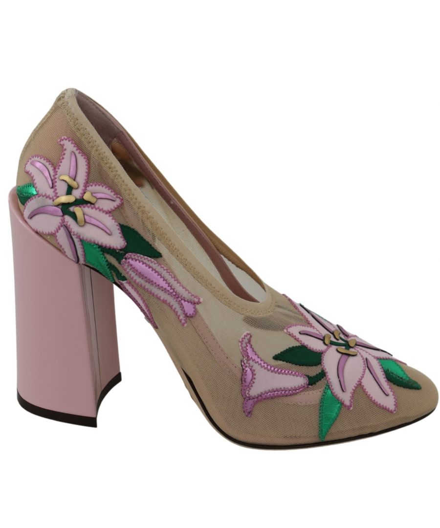 Image for Dolce & Gabbana Pink Nude Floral Silk Heels Pumps Shoes