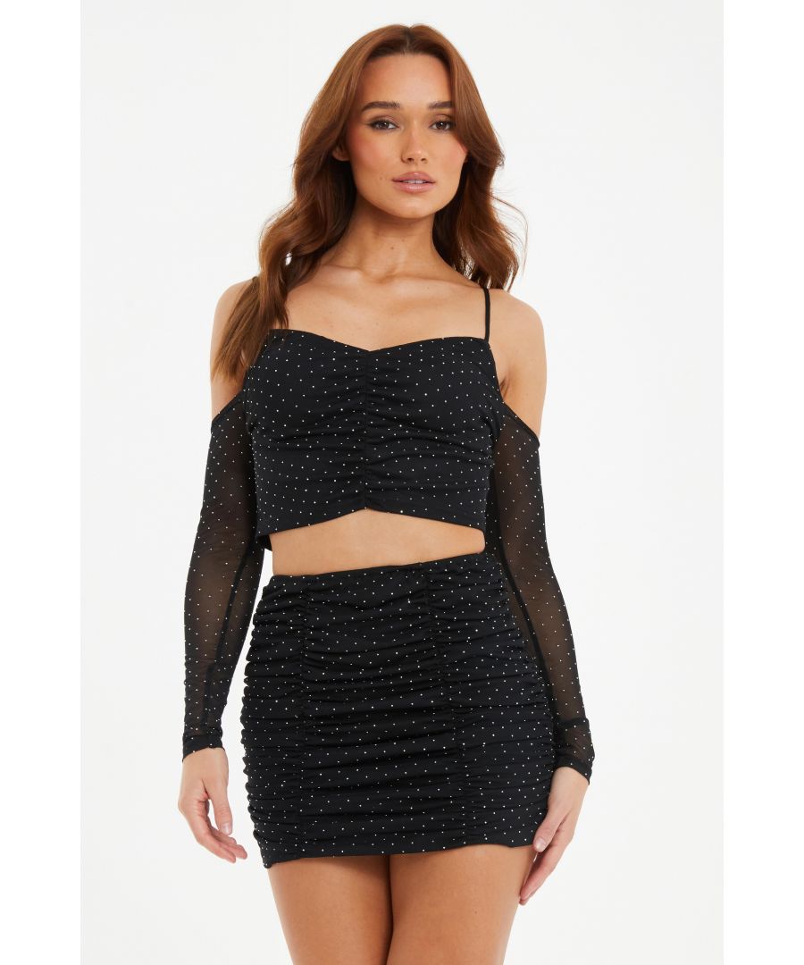 Quiz Womens Black Mesh Diamante Mini Skirt - Size 8 UK