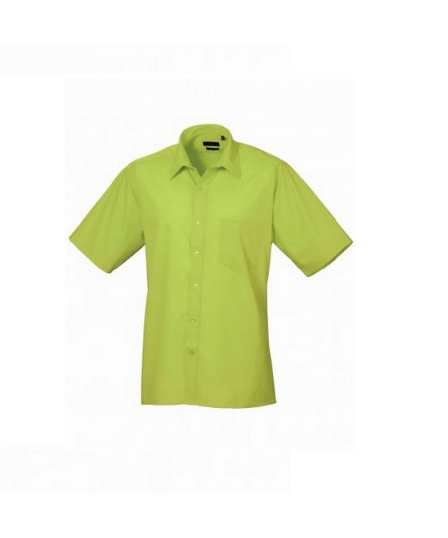 Premier Mens Short Sleeve Poplin Shirt (Lime) - Green - Size 14.5 inch