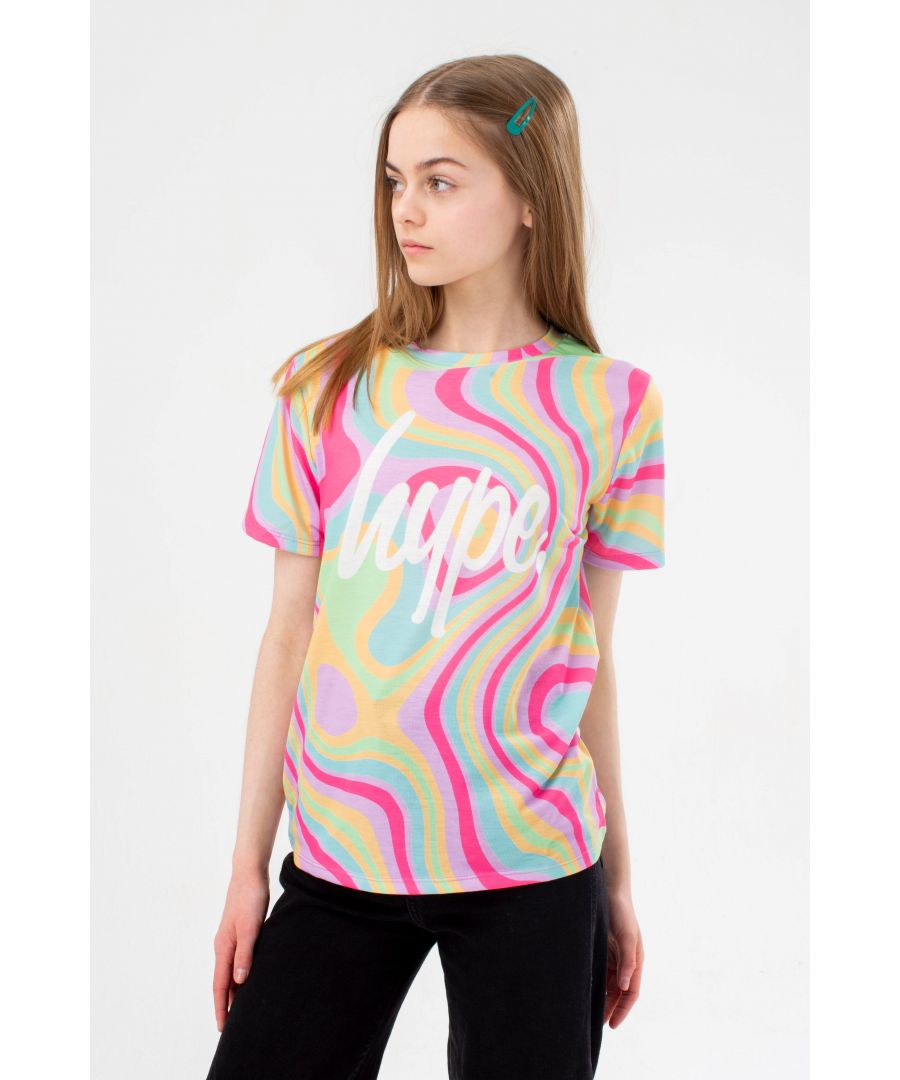 Make a statement in the HYPE. Girls Pink Groovey Script T-Shirt. Designed in our standard kids tee shape with a soft touch 95% polyester 5% elastane fabric blend for the ultimate comfort. Boasting an all-over pink groovey print, featuring the iconic HYPE. logo in contrasting white script, and finished with a crew neckline and short sleeves. Wear with jeans and jacket for a casual-smart fit or joggers for a casual look. Machine wash at 30 degrees.