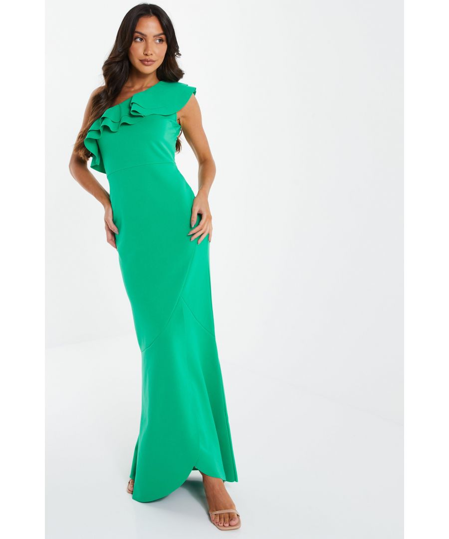 Image for Green One Shoulder Frill Maxi Dress
