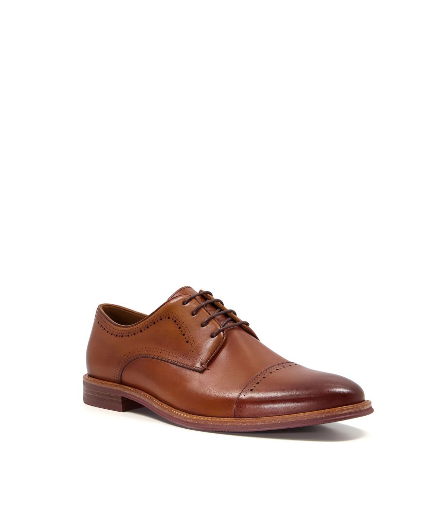 Dune London Mens Savion Leather Perforated Toe-Cap Derby Shoes - Tan Leather (Archived) - Size Uk 11