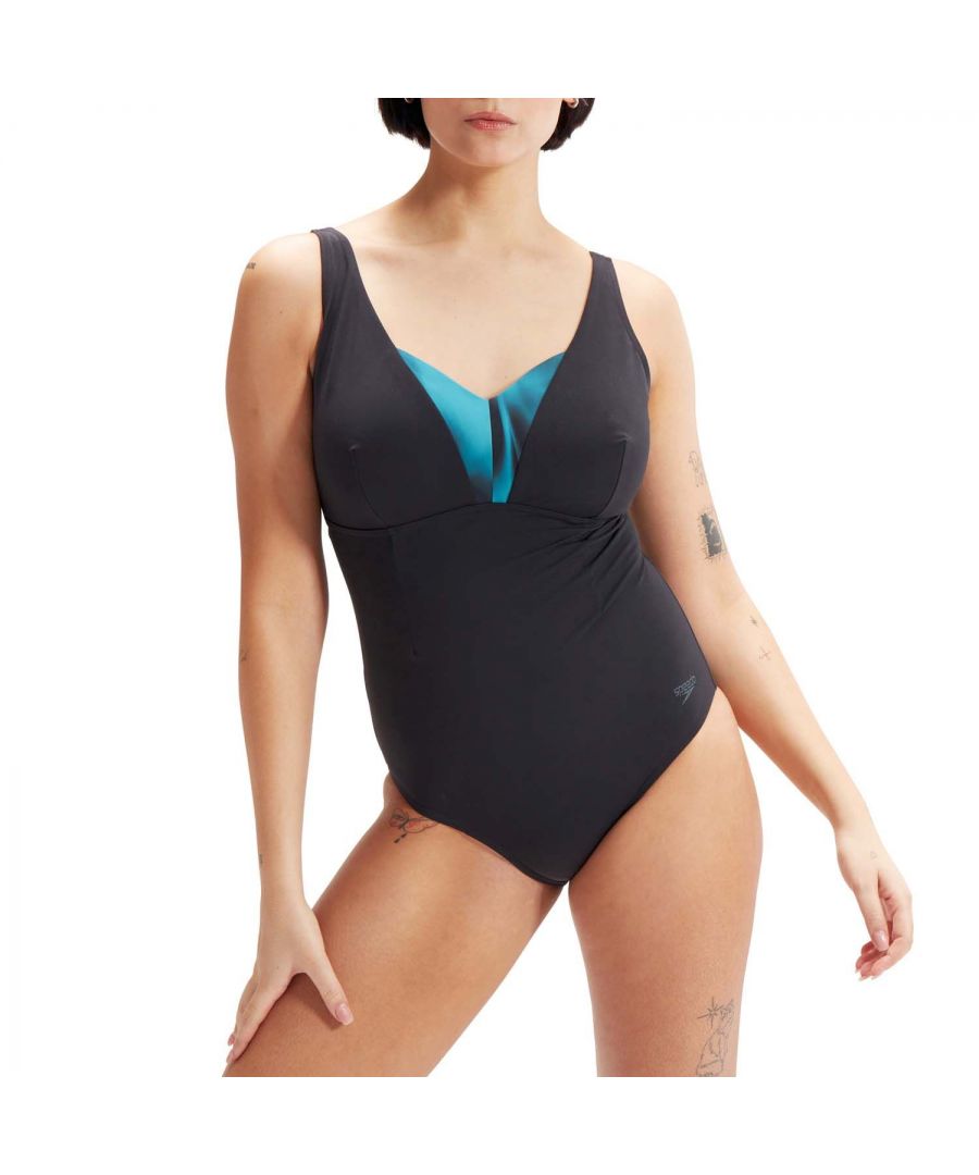 Speedo Womenss Shaping Printed OpusGem Swimsuit in black blue - Size 14 UK