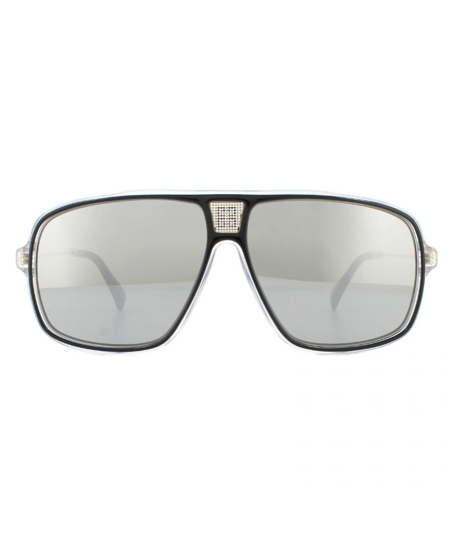 Givenchy Sunglasses GV7138/S 7C5 T4 Black Crystal Silver Mirror are a contemporary and fresh aviator style with large square lenses and an unusual brow bar.