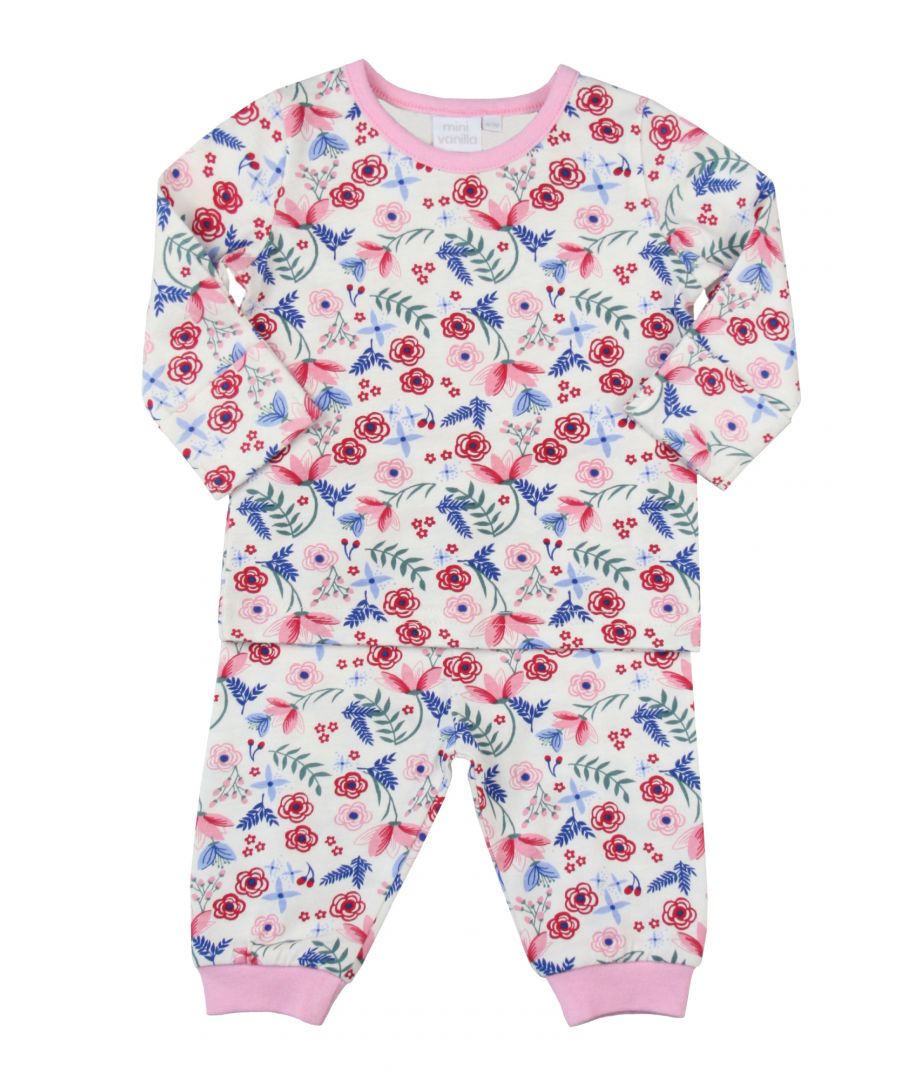 Image for Baby Girl Winter Floral Print Pyjamas with Integrated Scratch Mitts