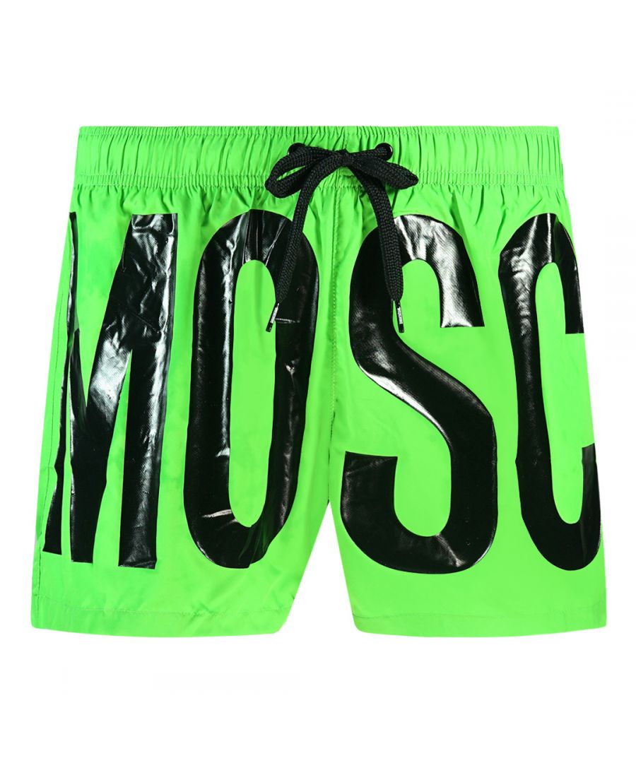 Moschino Large Black Logo Green Shorts. Moschino Large Black Logo Green Shorts. Elasticated Waistband. 100% Polyester. Wrap Around Logo Design. Product Code - 5B6142335 0398