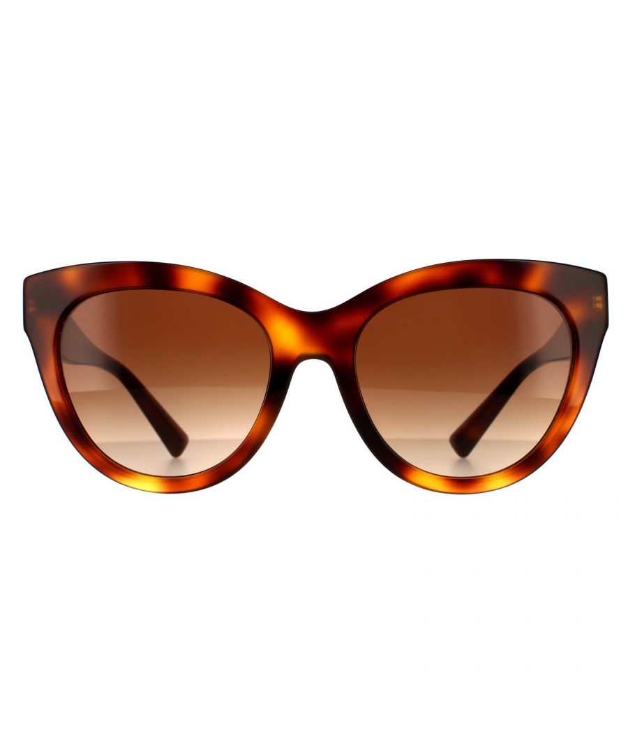 Valentino Cat Eye Womens Light Havana Brown Gradient Sunglasses VA4089 are a timeless cat eye design made from lightweight acetate. The Valentino logo is engraved on the temples for brand authenticity
