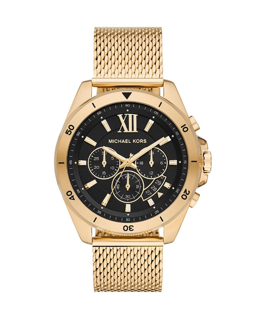 Stijlvol heren horloge van het merk Michael Kors. Het horloge heeft een polsbandje dat ook kleiner gemaakt kan worden, de kast heeft een diameter van 44 mm en het uurwerk is van Quartz.  Merk: Michael KorsModelnaam: MK8867 (44mm)Categorie: heren horlogeMaterialen: edelstaalKleur: goud, zwart