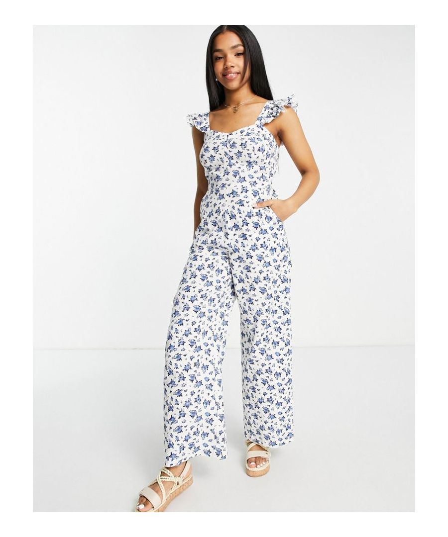 Jumpsuit by Miss Selfridge One-piece wonder Floral print Square neck Frill straps Wide leg Regular fit  Sold By: Asos