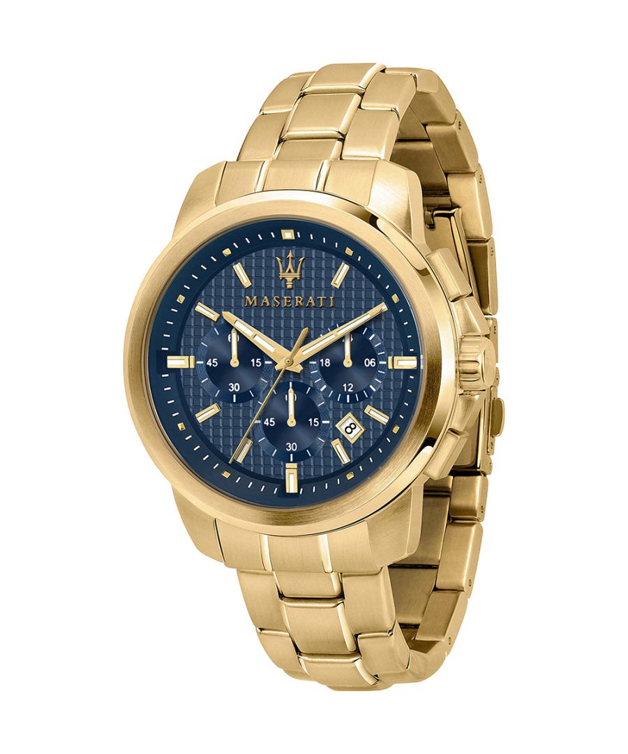 Stijlvol heren horloge van het merk Maserati. Het horloge heeft een polsbandje dat ook kleiner gemaakt kan worden, de kast heeft een diameter van 44 mm en het uurwerk is van Quartz.  Merk: MaseratiModelnaam: R8873621021 (44mm)Categorie: heren horlogeMaterialen: edelstaalKleur: goud, blauw