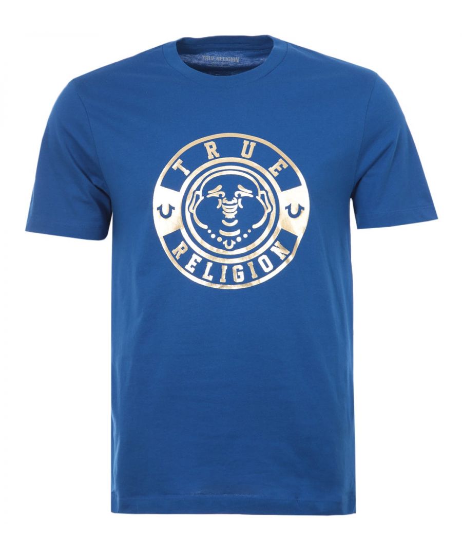 True Religion T-shirt met ronde hals en foliepint van boeddhagezicht voor heren, blauw