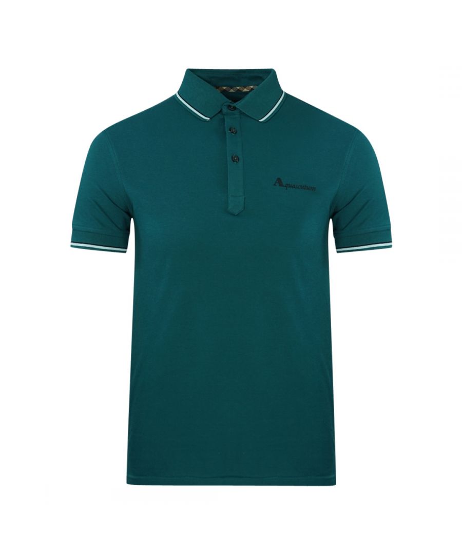 Aquascutum Mens Brand Logo Green Polo Shirt - Size 2XL