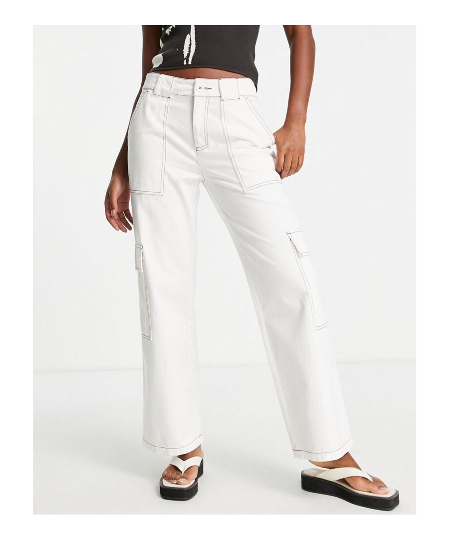 Trousers by ASOS DESIGN High rise Belt loops Functional pockets Contrast stitching Straight fit  Sold By: Asos
