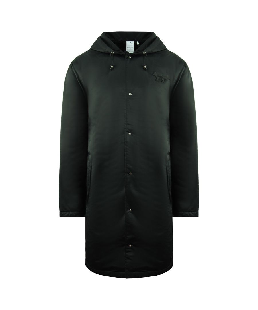Puma x Maison Kitsune Long Sleeve Black Mens Long Hooded Parka Jacket 530438 01