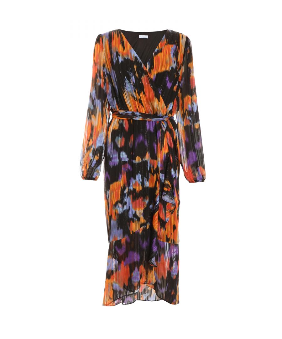 Quiz Womens Black Smudge Print Chiffon Wrap Midi Dress - Multicolour - Size 8 Uk