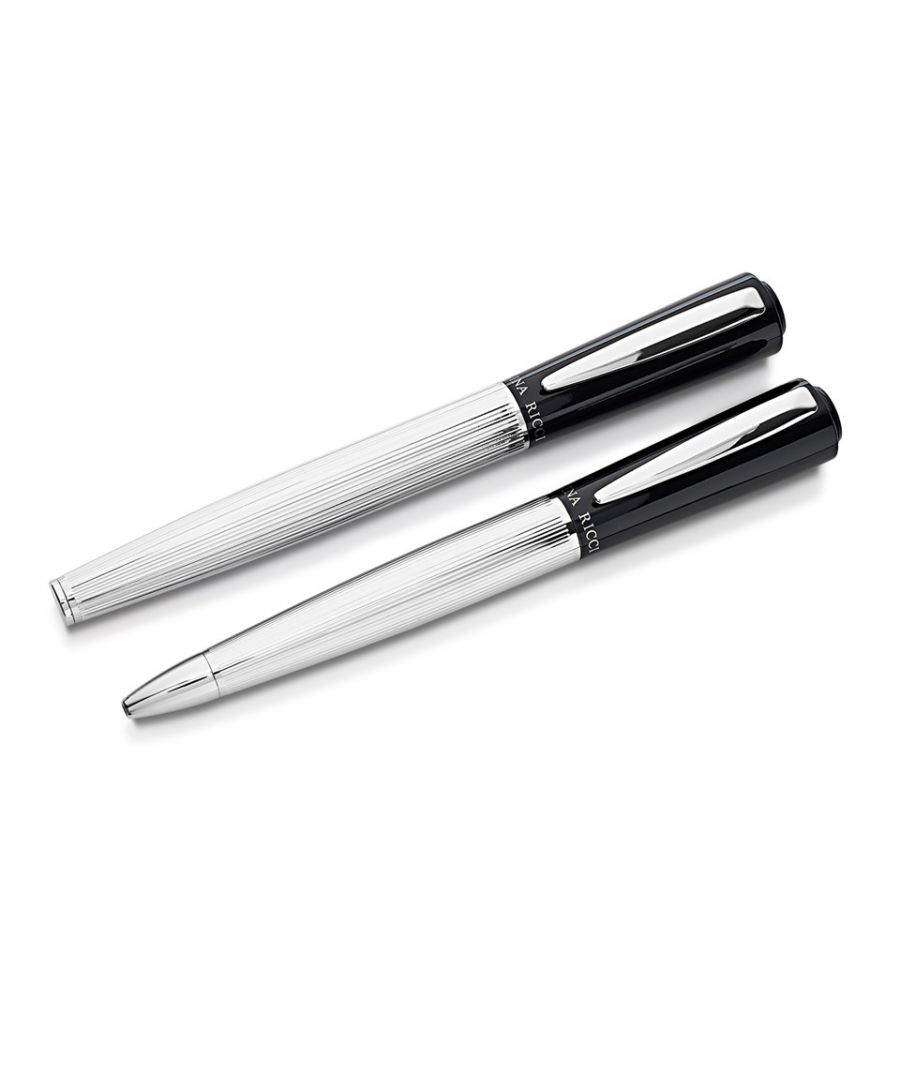 The aerodynamic lines of this pen set from Nina Ricci make this a modern option as a gift. The black top and silver textured base ballpoint and rollerball pens feel comfortable to hold in the hand and they come in a presentation box.