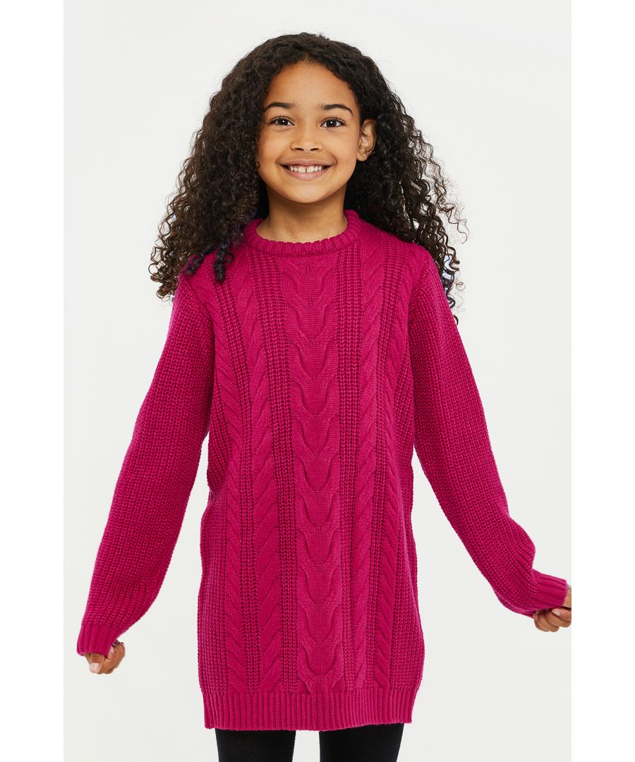 This cable knit jumper dress from Threadgirls features dropped shoulders, ribbed neckline, cuffs and hem. Dress it up with some tights and boots or keep it casual with leggings and trainers. Other colours are also available.