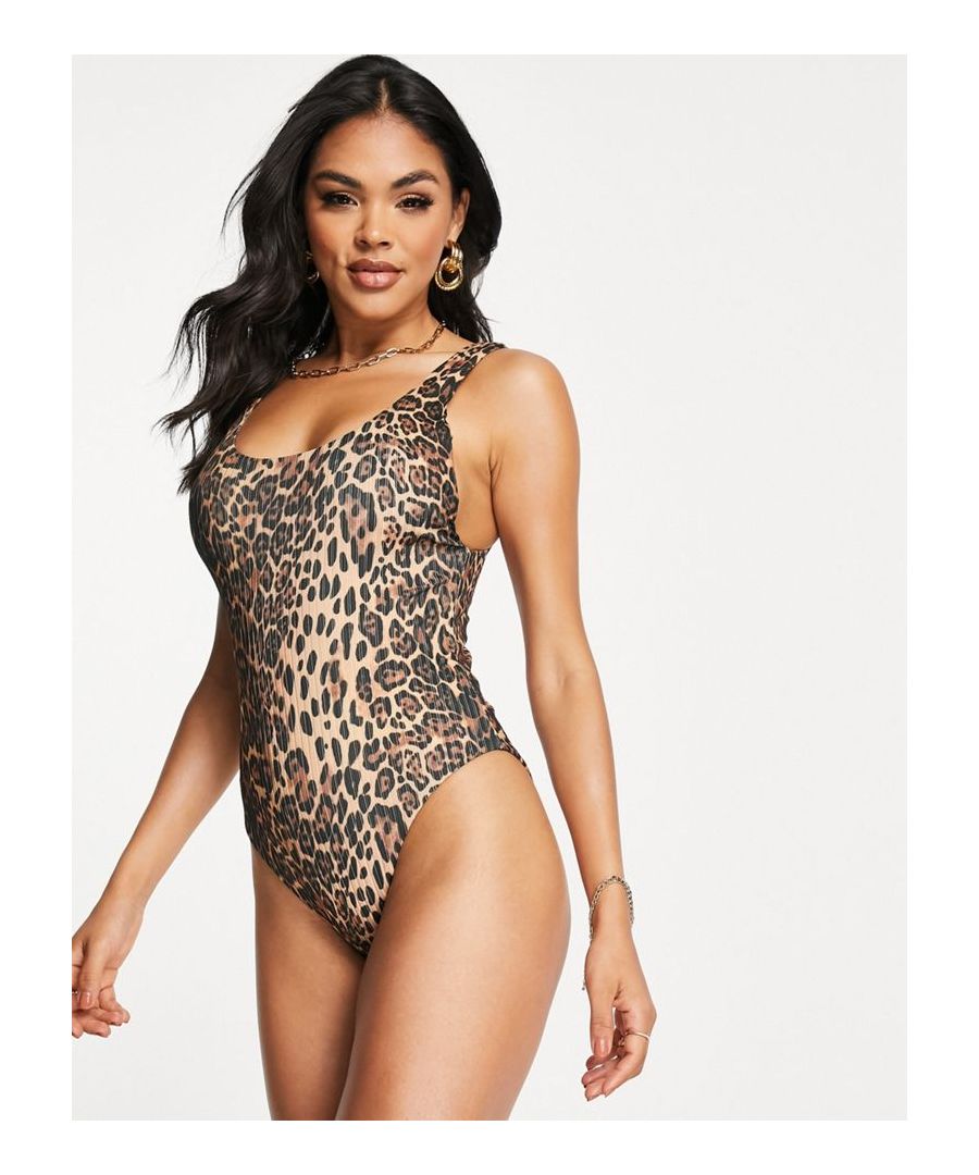 Swimsuit by ASOS DESIGN Pool intentions Leopard print Scoop neck Brief cut High-leg style  Sold By: Asos