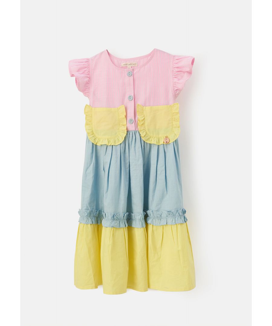 Pretty in pastel! Our tiered sundress is a must have  a pink stripe bodice with playful ruffles  patch pockets and covered buttons.Wear with sandals or your trainers for the perfect summer sun - day style. Angel & Rocket cares – made with fairtrade cottonAbout me: 100% cotton.Look after me: think planet  machine wash at 30c.