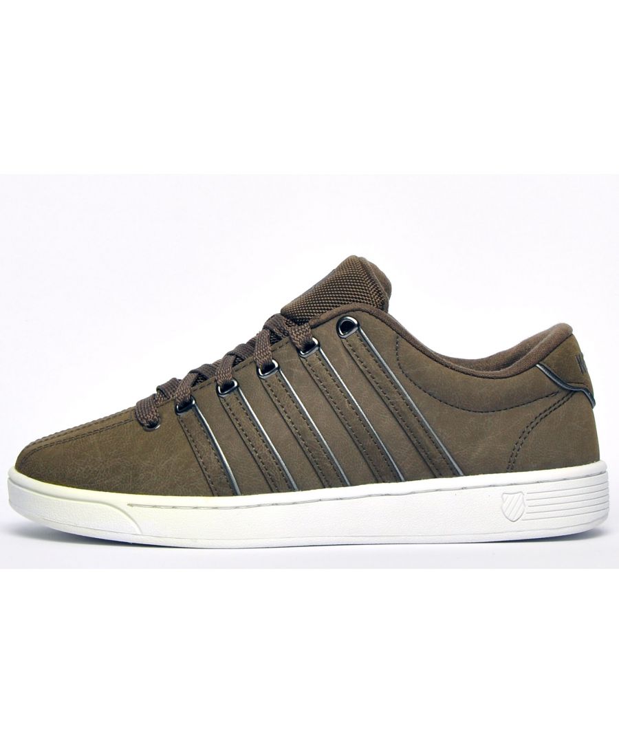 Delivered with bang on trend style this K Swiss Court Pro II is a classic low-top trainer constructed in a leather and textile mix with the brand's iconic 5-stripe design adorning the sides with an embroidered shield on the tongue, delivering a pristine designer look which anyone would be proud to wear. K Swiss trainers combine quality, style and performance all rolled into one and this K Swiss Court Pro II is no exception, with its ultra-comfortable MEMORY FOAM insole giving a pillow like fit and feel and its intricate designer stitch detailing with a perfect fit lace up fastening to keep your feet firmly in place, the Court Pro II is a timeless style at a great price offering a dynamic look for everyday wear.\n - Nubuck leather/textile upper\n - Intricate stitch detailing delivers a designer look\n - MEMORY FOAM insole for increased comfort and support\n - Classic lacing system delivers a safe and secure fit\n - Stitched sole to upper for ultra-durable wear \n - Padded tongue, heel and ankle collar\n - K Swiss branding throughout.