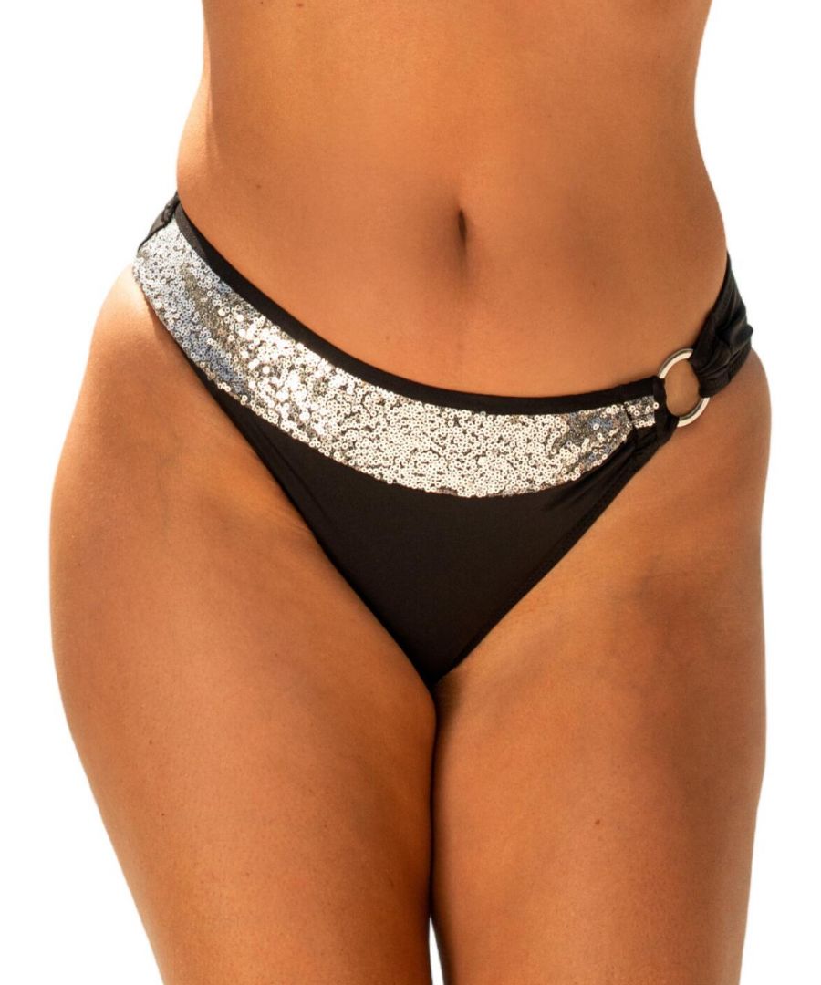 Pour Moi Womens 31303 Sea Queen Sequin Ring Detail Bikini Brief - Black Elastane - Size 18 UK