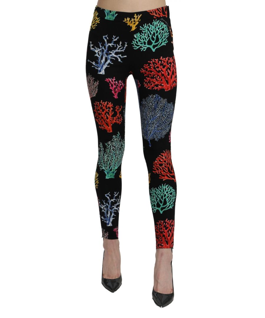 Image for Dolce & Gabbana Black Coral Tights Silk Stretch Slim Fit Pants
