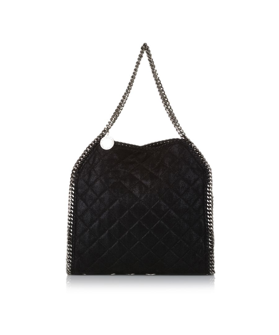 VINTAGE. RRP AS NEW. The Falabella tote bag features a quilted fabric body, silver-tone chain straps, a top magnetic closure, and an interior zip pocket.\n\nDimensions:\nLength 35cm\nWidth 35cm\nDepth 6cm\nHand Drop 22cm\nShoulder Drop 22cm\n\nOriginal Accessories: Dust Bag\n\nSerial Number: 495150 01\nColor: Black\nMaterial: Fabric x Others\nCountry of Origin: Italy\nBoutique Reference: SSU163954K1342\n\n\nProduct Rating: VeryGoodCondition\n\nCertificate of Authenticity is available upon request with no extra fee required. Please contact our customer service team.