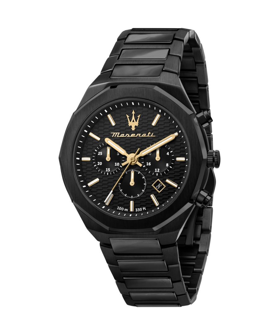Stijlvol heren horloge van het merk Maserati. Het horloge heeft een polsbandje dat ook kleiner gemaakt kan worden, de kast heeft een diameter van 45 mm en het uurwerk is van Quartz.  Merk: MaseratiModelnaam: R8873642005 (45mm)Categorie: heren horlogeMaterialen: edelstaalKleur: zwart, goud