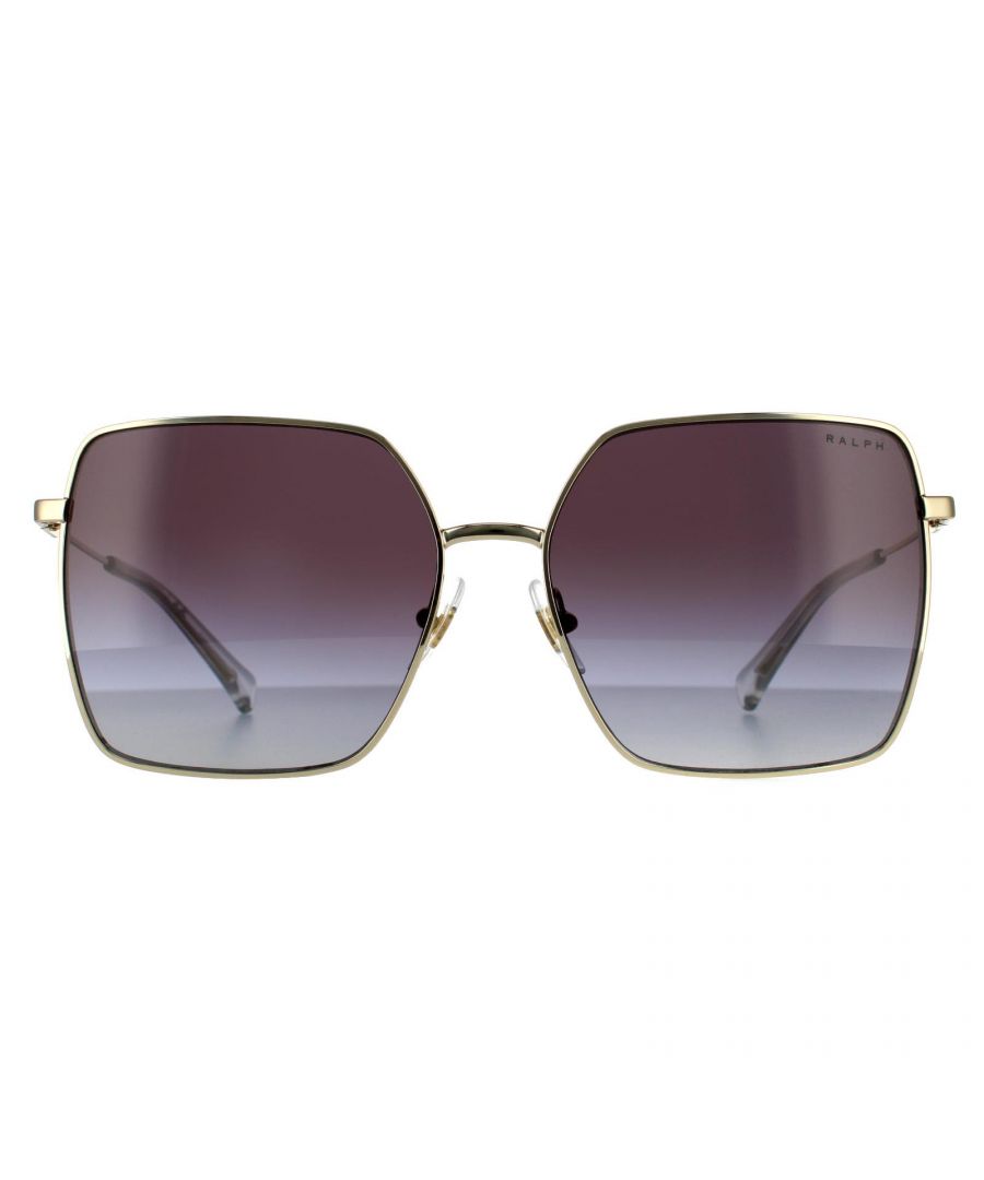 Ralph by Ralph Lauren Square Womens Shiny Pale Gold  Grey Gradient  Sunglasses Ralph by Ralph Lauren are a oversized square style crafted lightweight metal. Adjustable nose pads and Plastictips provide all day comfort. Slender temples feature the  Ralph Lauren logo for authenticity.