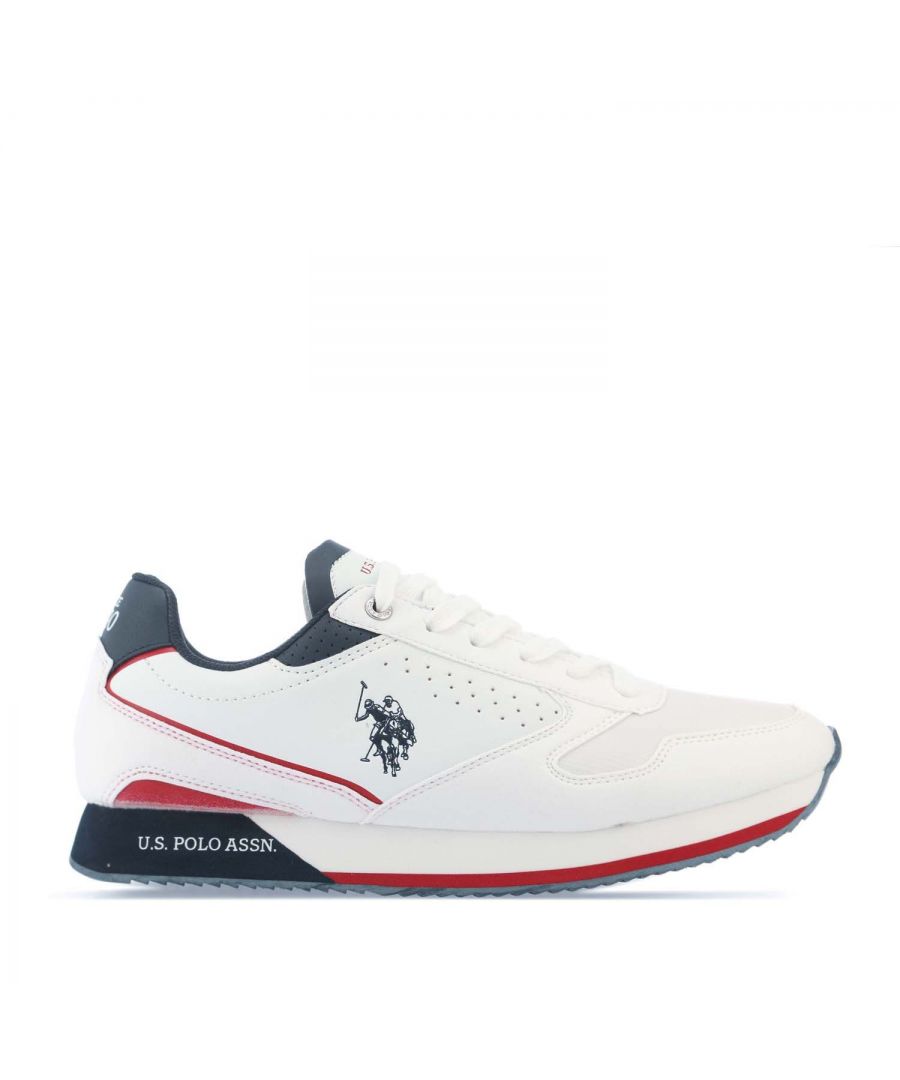 Mens US Polo Assn Nobil Nylon Suede Trainers in white.- Mesh upper.- Lace fastening.- Rounded cap.- Brand logo.- Suede effect.- Coated fabric.- Two-tone.- Rubber cleated sole.- Textile upper  Textile lining  Synthetic sole.- Ref: NOBIL003MWHI