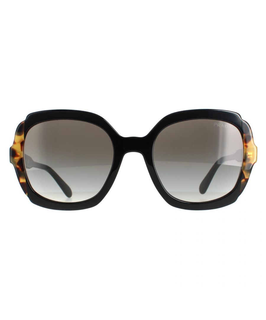 Prada Butterfly Womens Black Medium Havana Grey Gradient PR16US  Prada are a bold square shaped design with oversized lenses for women. The classic silhouette is crafted from thick acetate and features a contrasting coloured or patterned outer edge for a contemporary twist. Designed for the more daring fashion lover, an unexpected edge along the top will guarantee that you always draw attention.