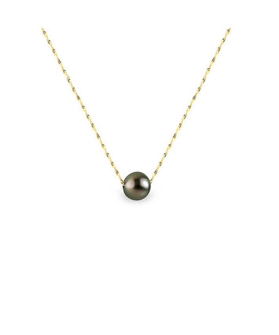 Image for 750/1000 Yellow Gold Singapour Chain Woman Necklace and Black Tahitian Pearl