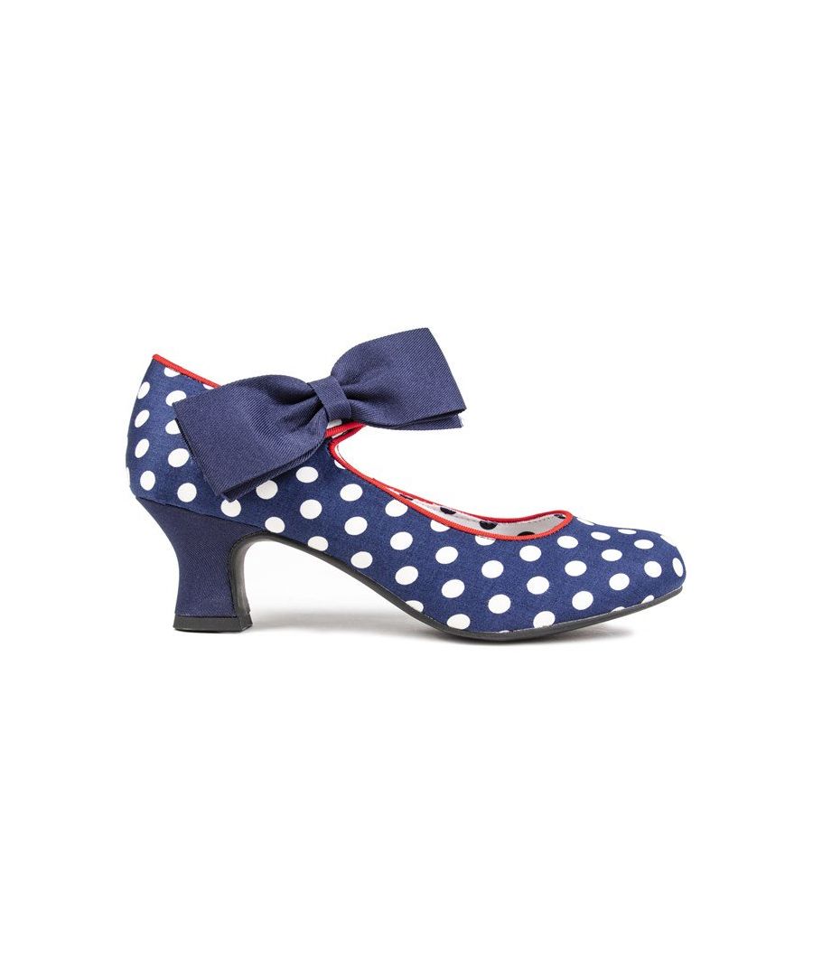 New Womens Ruby Shoo Navy Susanna Textile Shoes Mid Heels Slip On 