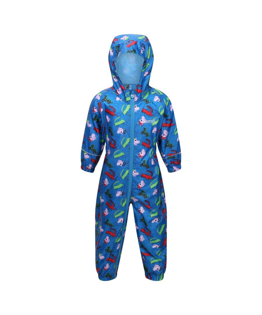 100% Polyester. Fabric: Isolite. Design: Car, Dinosaur, Logo, Stars. Lining: Mesh, Taffeta. Characters: Peppa Pig. Cuff: Elasticated. Neckline: Hooded, Zip. Sleeve-Type: Long-Sleeved. Waistline: Part Elasticated. All-Over Print, Elasticated Ankles, Reflective Trim, Taped Seams. Fabric Technology: Breathable, DWR Finish, Lightweight, Waterproof. Hood Features: Grown On Hood, Part Elasticated. Fastening: Full Zip. Length: Ankle. 100% Officially Licensed. 5000g/m²/24hrs.