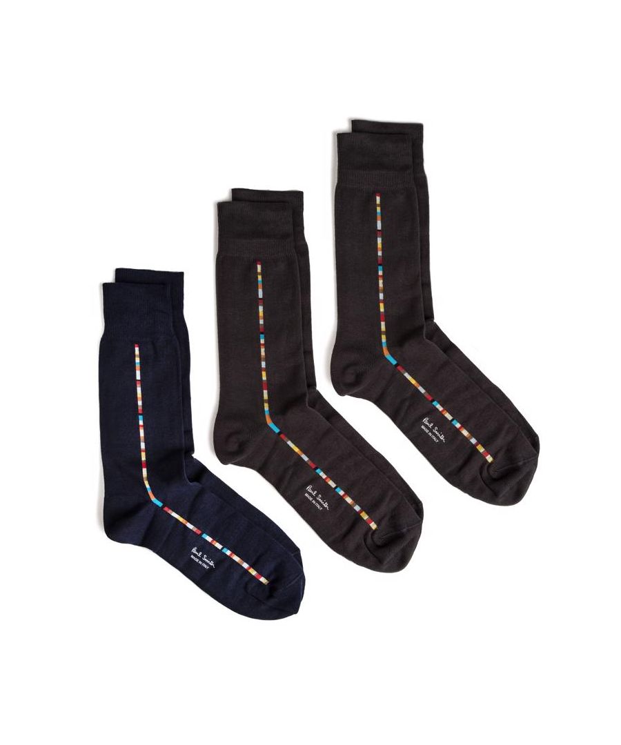 Heren multi Paul Smith triple pack sokken, gemaakt van katoen. Met: drie ontwerpen, triple pack, presentatiedoos en one size fits 6-11.