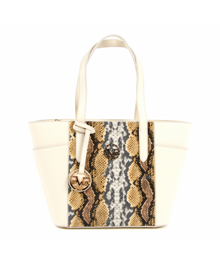 By Versace 19.69 Abbigliamento Sportivo Srl Milano Italia - Details: 8003 PYTHON CREAM - Color: Beige - Composition: 100% SYNTHETIC LEATHER - Made: TURKEY - Measures (Width-Height-Depth): 40x25.5x13 cm - Front Logo - Two Handles - Logo Inside - Two Inside Pocket