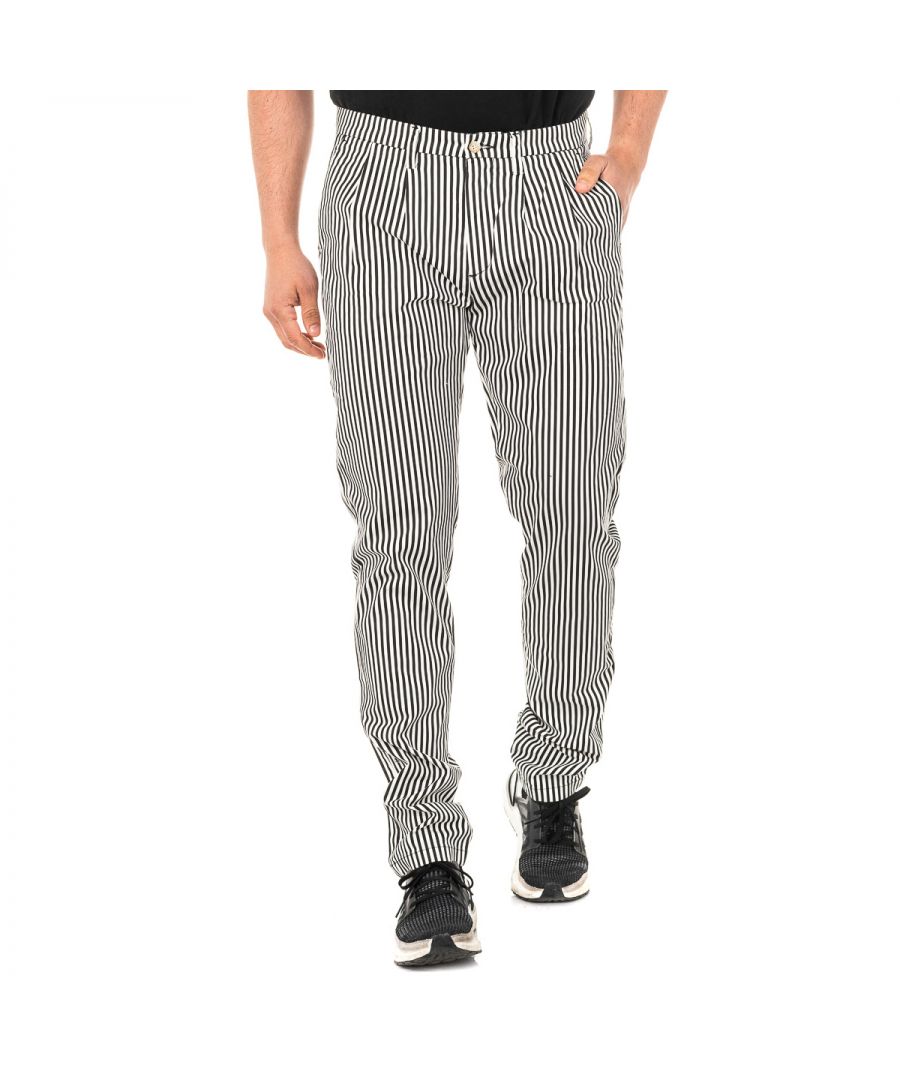 La Martina LMT007 Mens Chinese cut pants - Black/White Cotton - Size 30 (Waist)