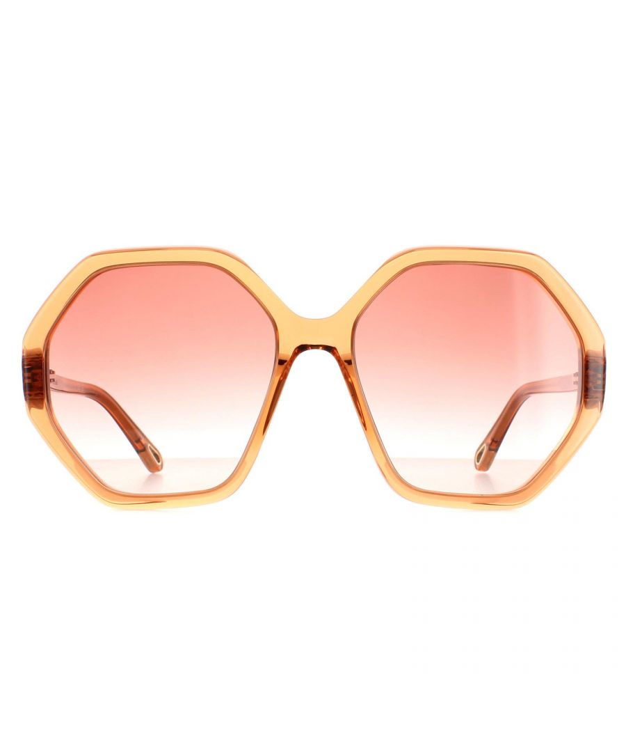Chloe Round Womens Orange Crystal Pink Gradiënt Ch0008S Esther zonnebril zijn een handige zeshoekige stijl vervaardigd van lichtgewicht acetaat. Het Chloe -logo is voorzien van de slanke tempels voor merkauthenticiteit.